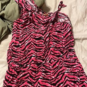 Pink and black zebra print romper
